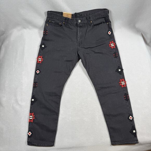 Polo Ralph Lauren Beaded Southwestern Avery Boyfriend Jeans Black 32R Aztec Boho - Picture 2 of 16
